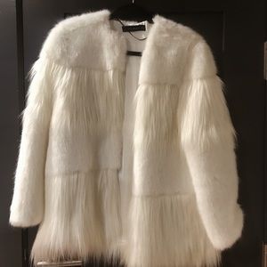Zara White Faux Fur Coat